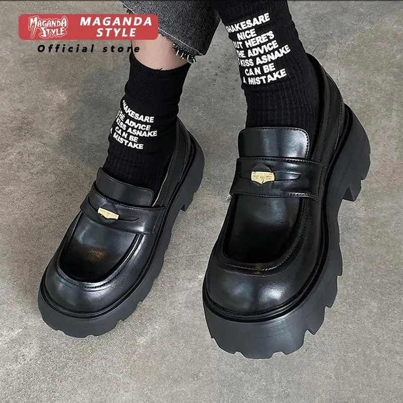 Invisible height increase of 10CM loafers leather shoes for men breathable gold coins couple's derby high-end dress formal shoes