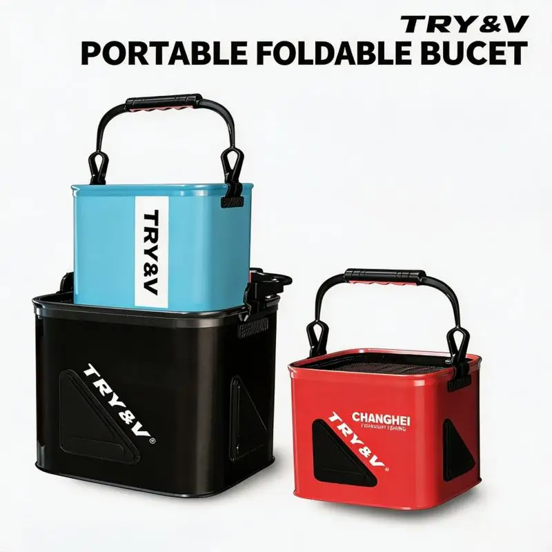 

TRUVEX 20Size 24Size Thickened EVA Portable Foldable Fishing Bucket Leak Proof Live Fish Container with Net Lid Rope Handle