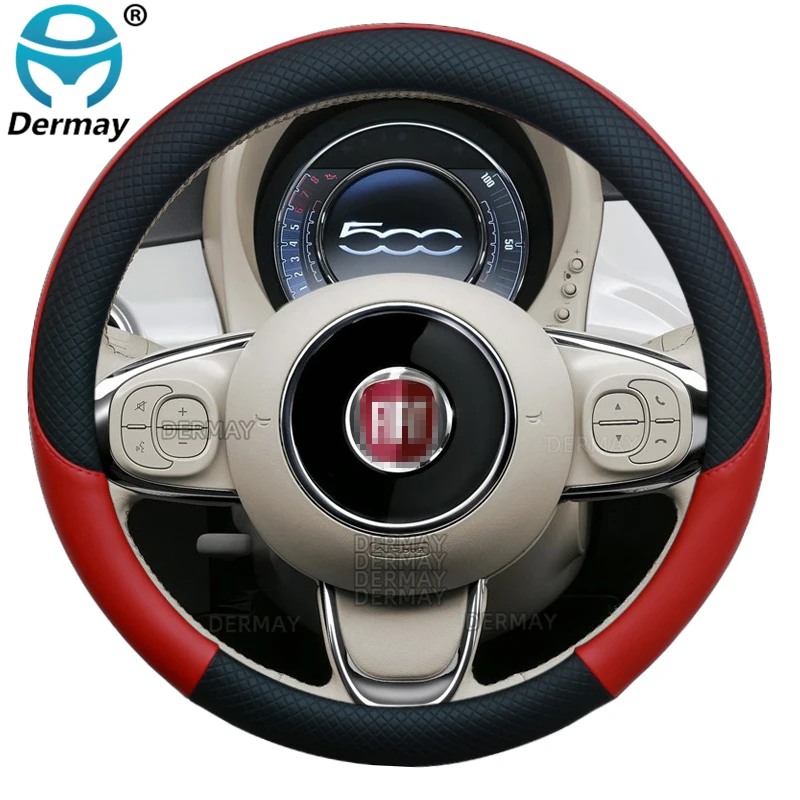 100% DERMAY Brand PU Leather Car Steering Wheel Cover Non-slip for Fiat 500 High Quality Auto Accessories