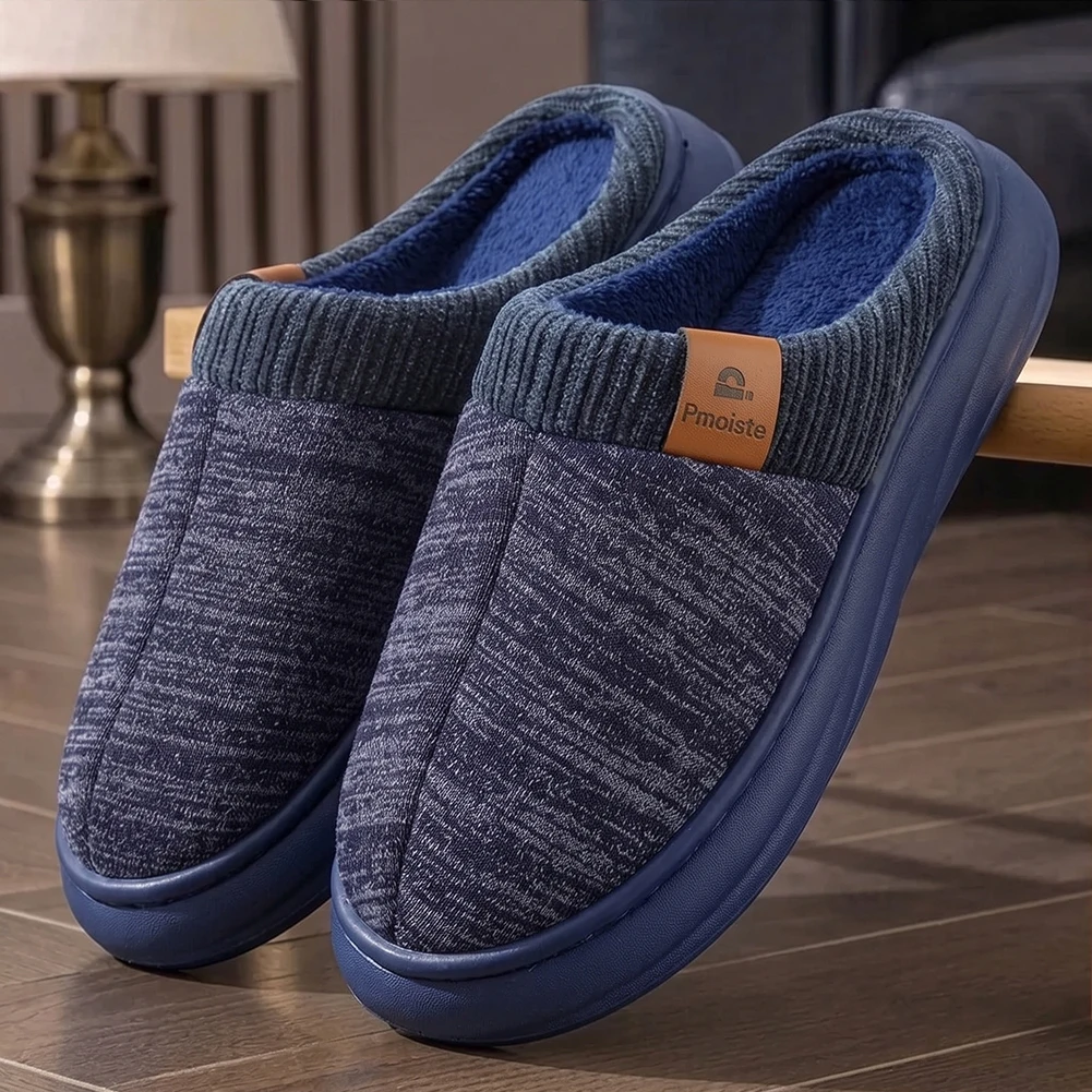 Herren-Hausschuhe mit breitem Fußgewölbeunterstützungsprofil, EVA-Spleiß-Strickdesign, weich und bequem, mit Memory-Schaum-Polsterung, für den Innenbereich. – Detail 3
