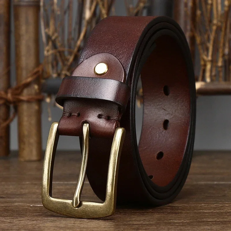 

3.8CM Top Cow genuine leather belts for men Copper buckle fashion style FULL GRAIN male belt for jeans cowhide strap