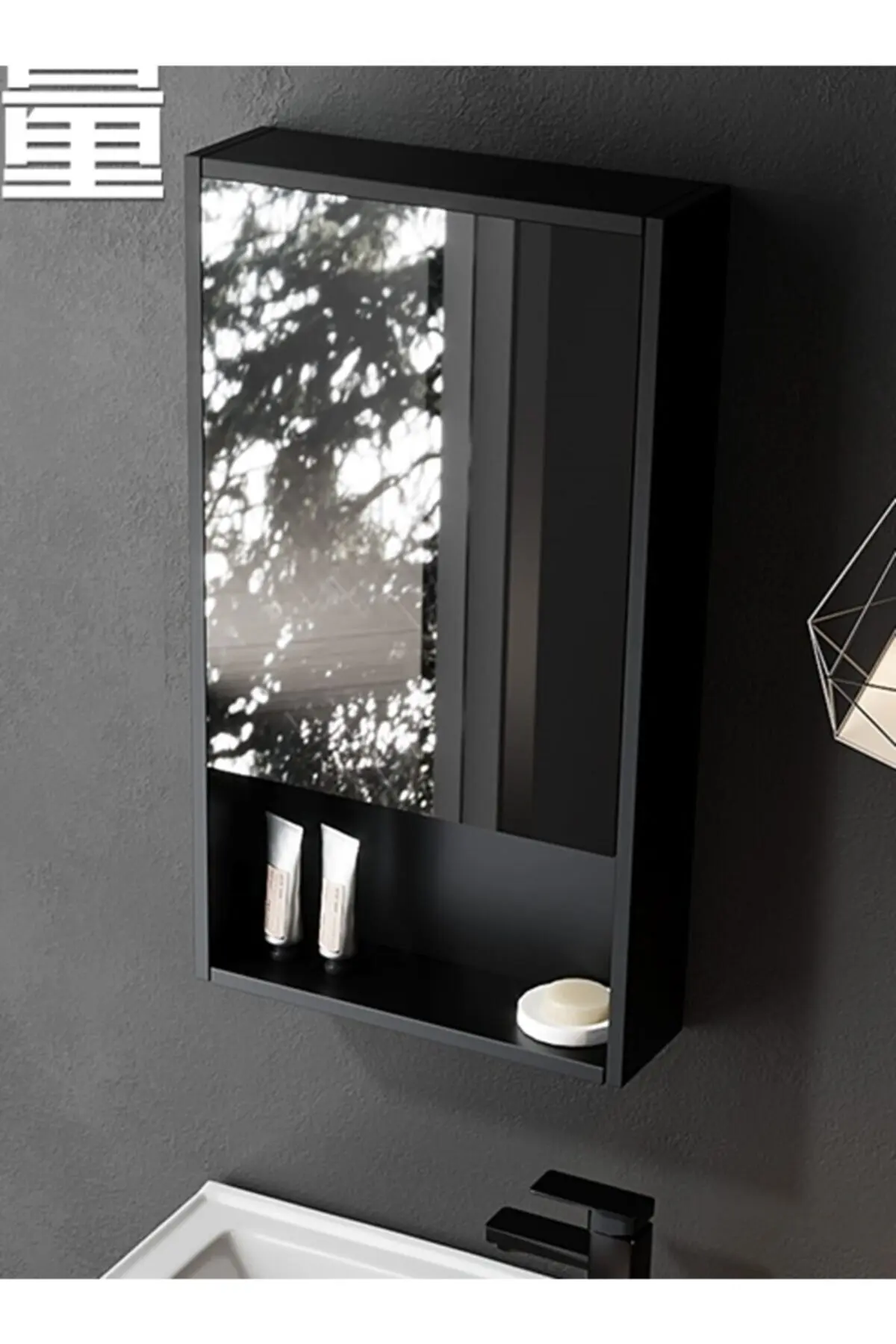 Single Door mirror Black Bathroom Cabinet Top Module Stylish Modern 2022 Season Home Wall Decoration