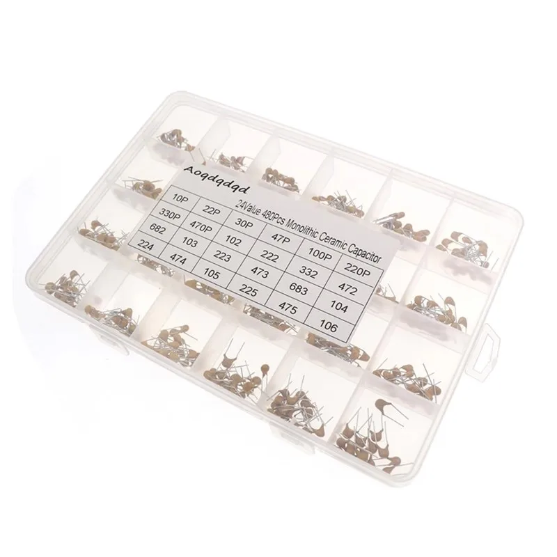 480-teiliges Monolithisches Kondensator-Kit, Musterbox, 10PF~10UF, 50V, 24 Typen, 20 Stück von jedem Typ, insgesamt 480 Stück – Detail 2