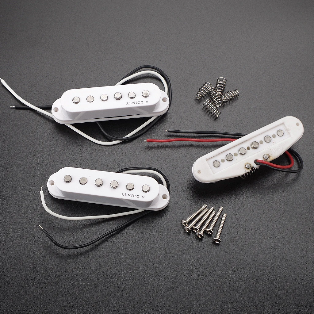 White Guitar Alnico V Single Coil Pickup Guitar SSS Pickups Neck Middle Bridge Screws Springs Electric Guitar Replacement Parts