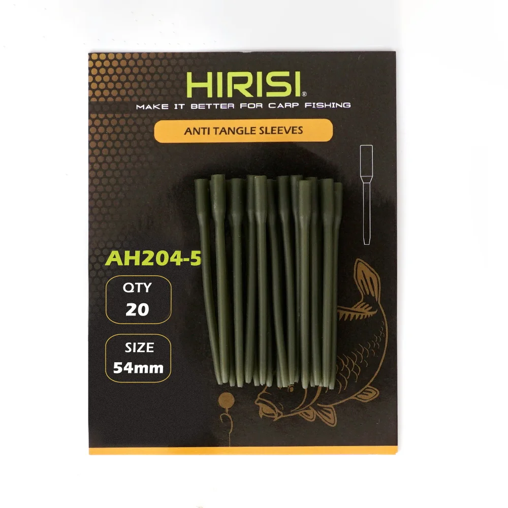Hirisi AH204 20 Stuks Karpervissen Anti-Tangle Sleeves 54mm Groene Rubberen Haaklijn Sleeves voor Ronnie Rig Karper Eindmontage