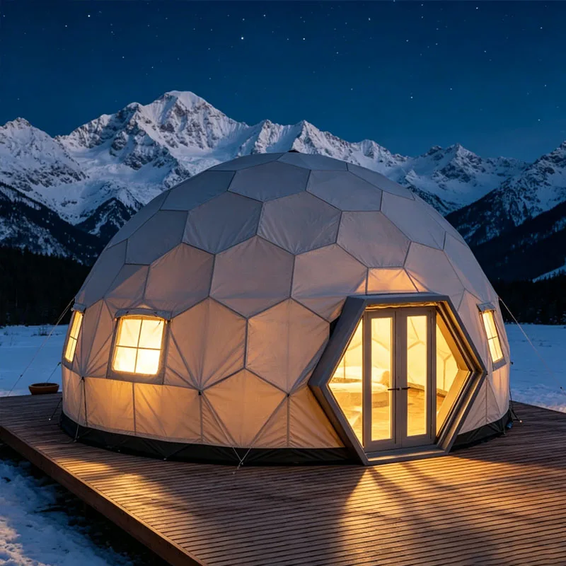 Geodesic Dome House All Season Glamping Tent with UV Resistant Cover for Outdoor Resort Customizable