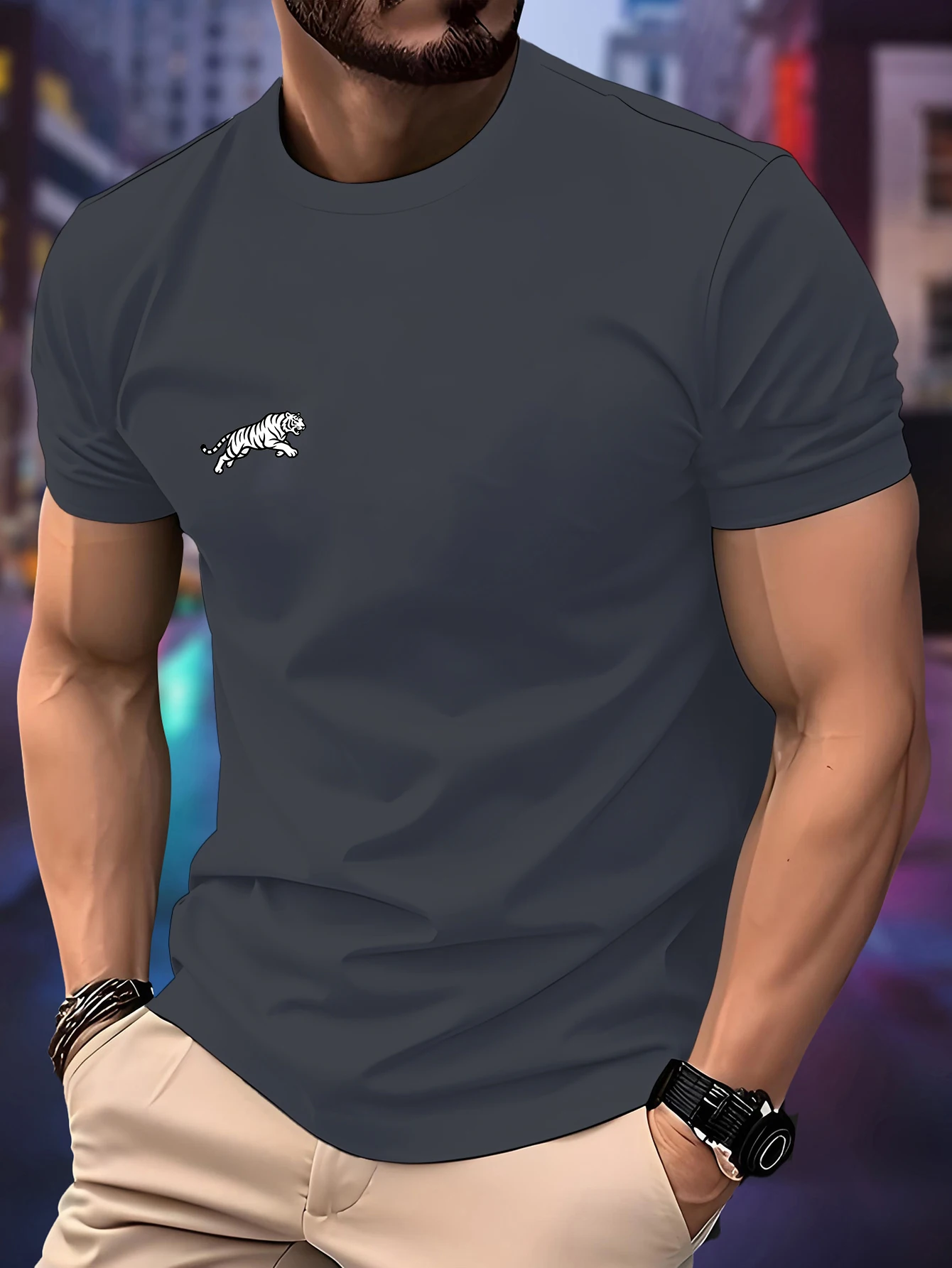 

Новая футболка для бега с круглым вырезом, мужская летняя тонкая футболка с белым тигровым принтом, быстросохнущая дышащая спортивная футболка с короткими рукавами для фитнеса