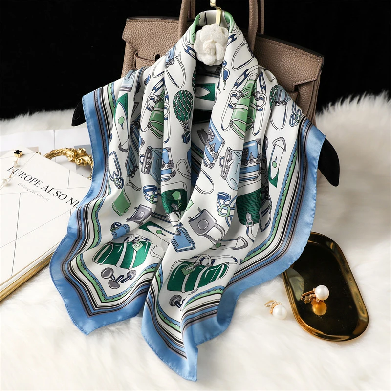 Luxury Design 70*70cm Horse Print Silk Square Scarf Women Soft Satin Hairband Neckerchief Office Hijab Headband Foulard Gift