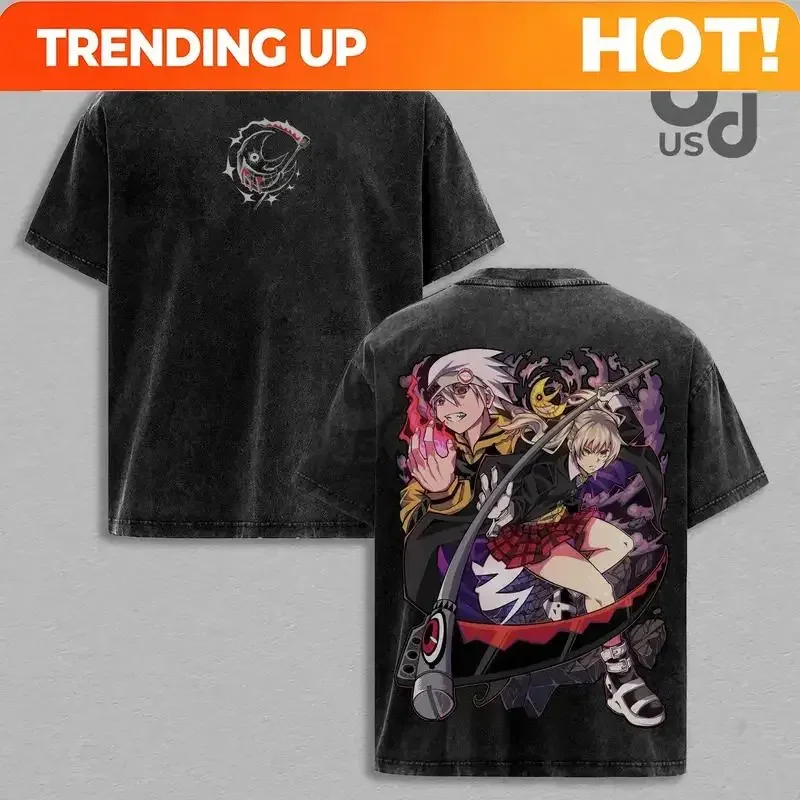 Customization Shirt Fire Force X Soul Eater Oversize Unisex T-Shirt Washed, Double Printed Cool Anime Graphics Tee, Vintage Desi