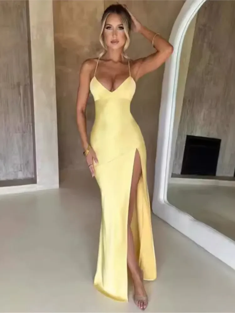 ผ้าพันคอสตรีBackless ElegantชุดแยกHemสปาเก็ตตี้Slimค็อกเทลปาร์ตี้คลับแฟชั่นซาตินLace-Up vestidos