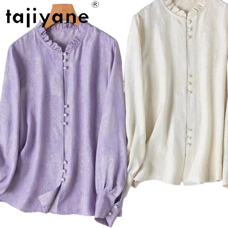 

TAJIYANE 100% Mulberry Silk Blouse Woman Luxury Retro Shirt Baroque Style Ladies Tops 2026 Spring Clothes Women рубашка женская