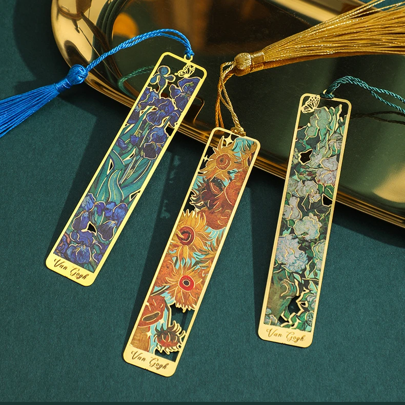 Metal Sunflower Hollow Bookmark Chinese Style Creative Painted Book Holder Tassel Pendant Kids Stationery School Office Supplies