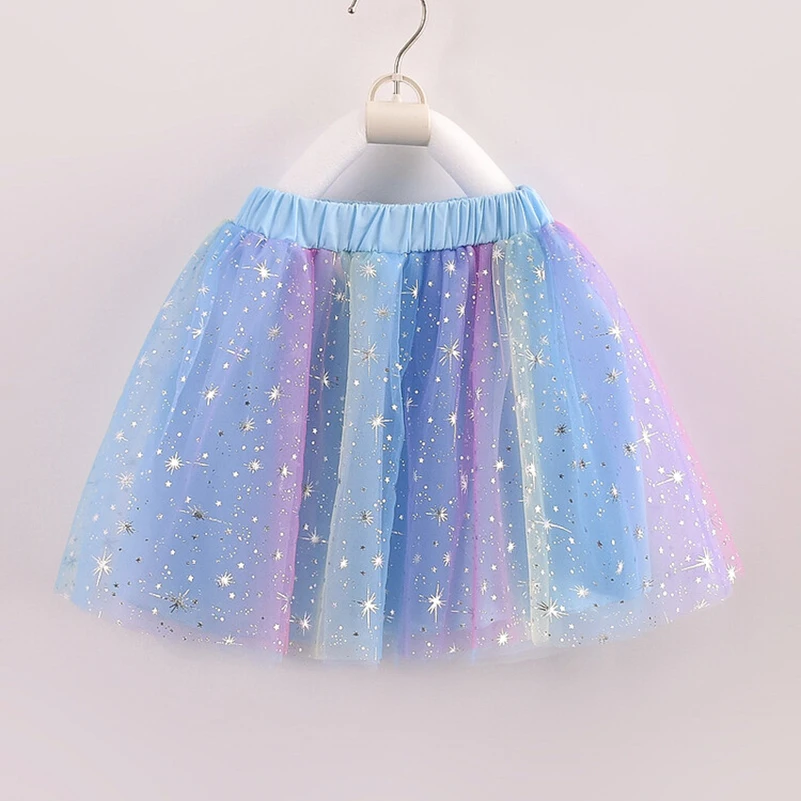 Children\'s half length skirt summer casual party dance skirt cute Rainbow Mesh skirt breathable clothing ballet skirt mini skirt