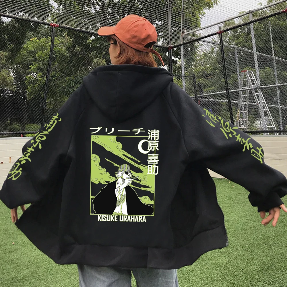 Hot Anime Bleach Urahara Kisuke Printed Hooded Men Women Manga Zip Up Hoodies Plus Size Sweatshirt Harajuku Unisex Zipper Jacket