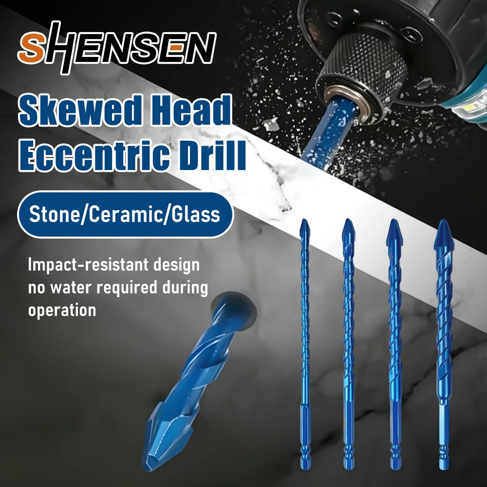 6/8/10/12mm Eccentric Carbide Spiral Drill Bits, Hex Shank Drill Bits, for Drilling Glass, Ceramic, Plastic, Wood and Walls