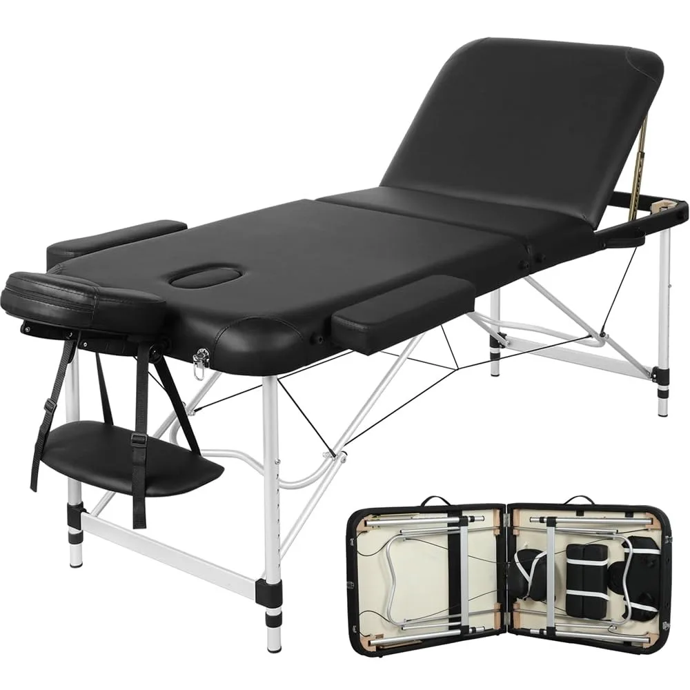 

Massage Tables Portable Tattoo Table Adjustable Lash Bed Aluminium 3 Folding Spa Bed with Non-Woven Bag 28 inch, Customized