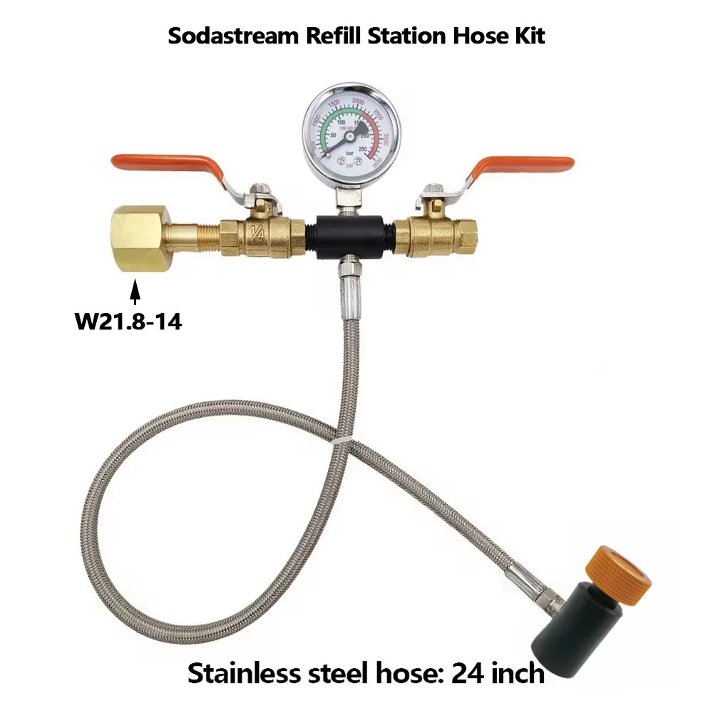 

CO2 Refilling Station Ball Valve Adapter For Sodastream Tr21-4 Cylinder Carbonator,Large CO2 Tank with 250 Bar Guage