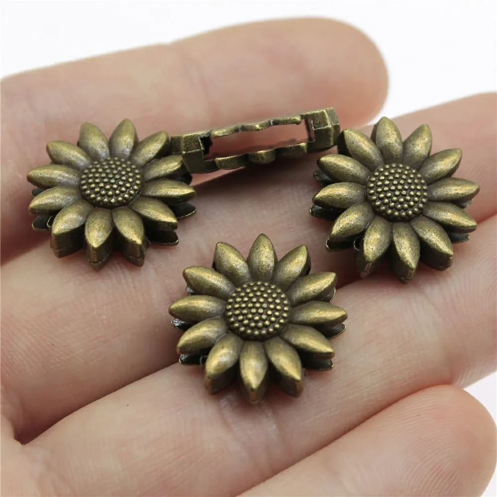 WYSIWYG 10pcs 19x19x5mm Antique Bronze Color Sunflower Wear Bracelet Beads Handmade Jewelry Findings For DIY Jewelry Making
