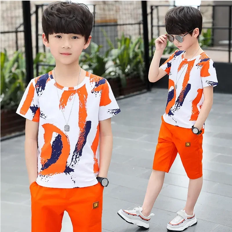 Boys Kids 2024 New summer outfits Cotton Teenage Boys Clothing casual Suit Children Short Sleeve Shirt Shorts Set 4 6 8 12 Years