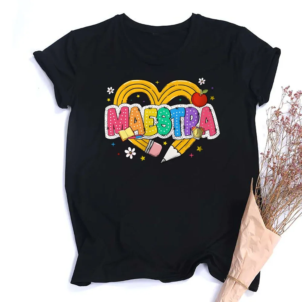 Maestra Shirt Spanish Teacher Shirts Back To School Gift Clothes Retro Spanish Teacher\'s Short Sleeve Tops Maestra School Tee