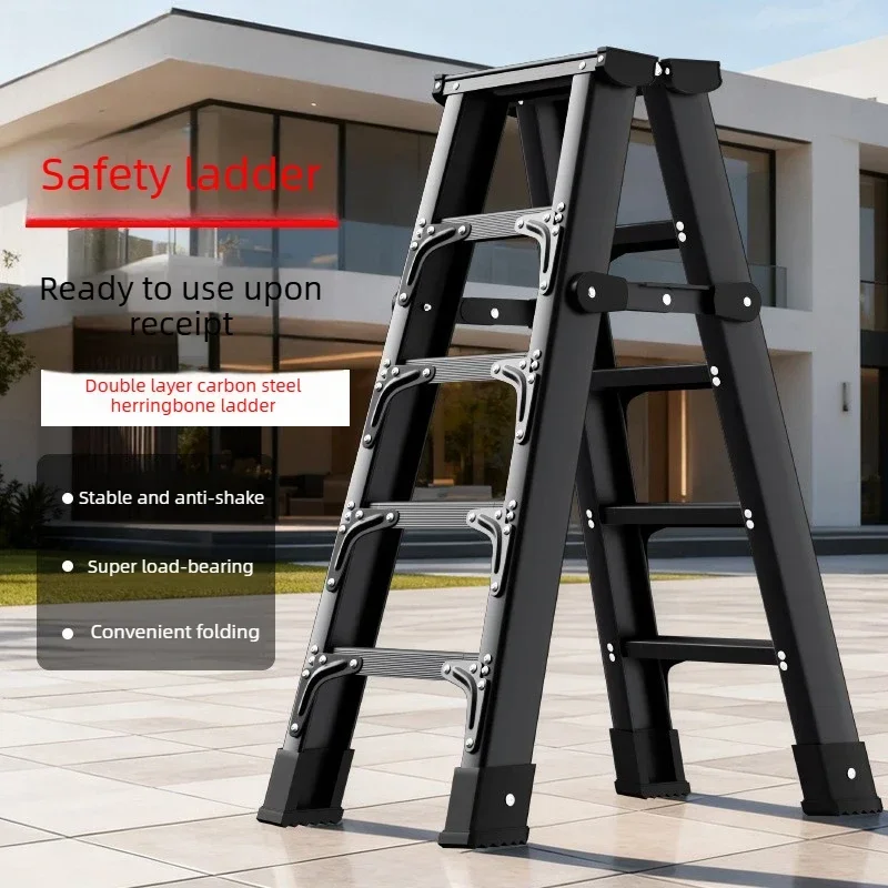 Upgrade double-layer carbon steel column folding ladder, widen aluminum alloy anti slip pedal zigzag ladder, step ladder