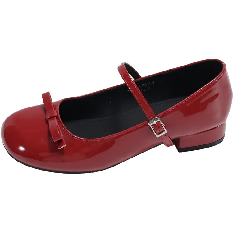 حذاء نسائي من Red Mary Jane Flat oes بكعب منخفض وعقدة لربيع وصيف جديد سهل الارتداء بمقدمة مستديرة من Faion Single oes #5