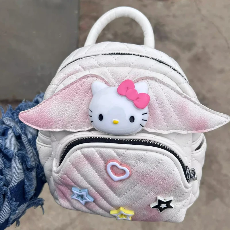 Kawaii Y2K Hellokitty Pu Pink Bag Anime Cartoon Star Print Wing Shape Large Capacity Computer Outing Storage Bag Cute Girl Gift