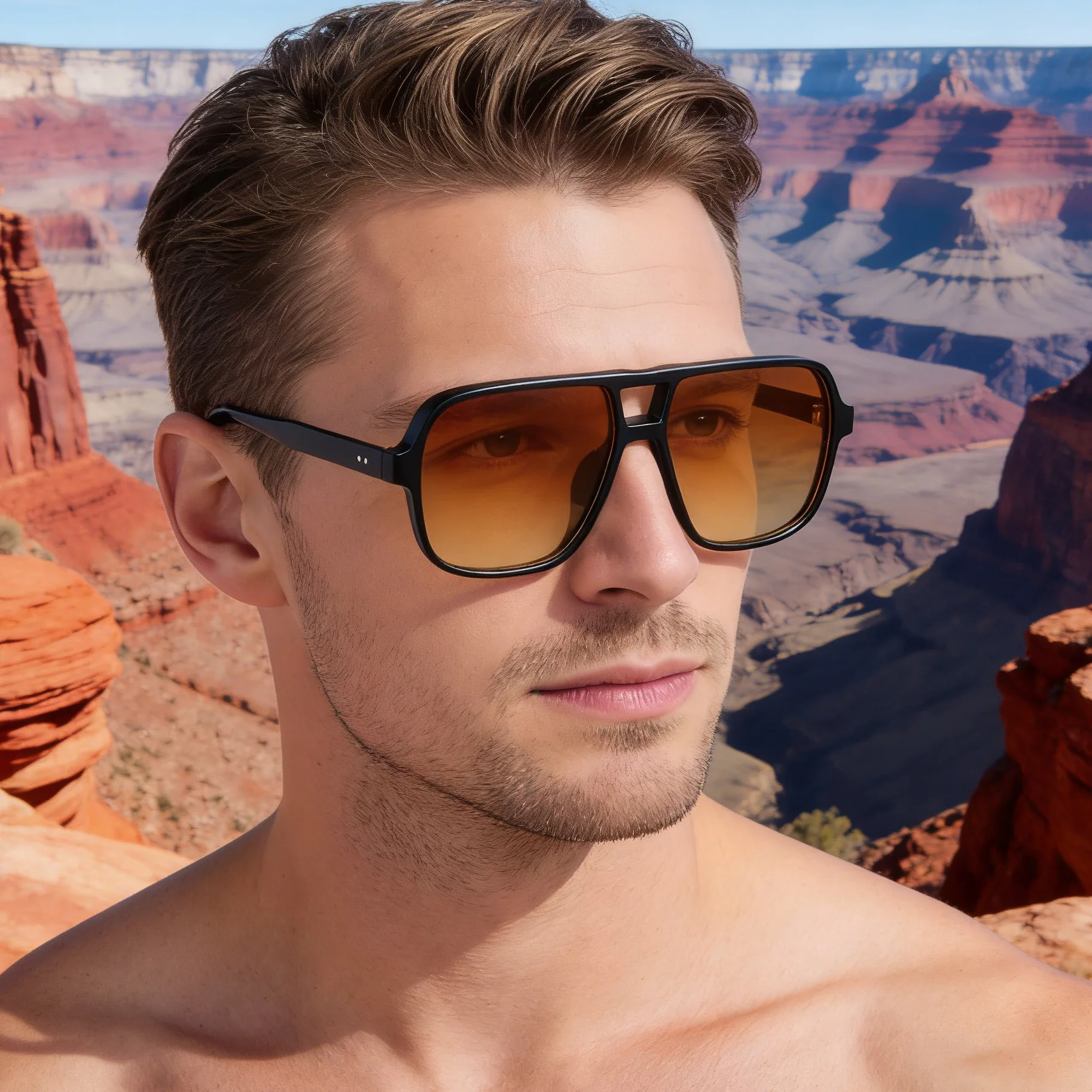 2026 Vintage Double Bridge Sunglasses UV400 Anti-UV Oversized Square Shades Fashion Unisex Eyewear for Driving Outdoor