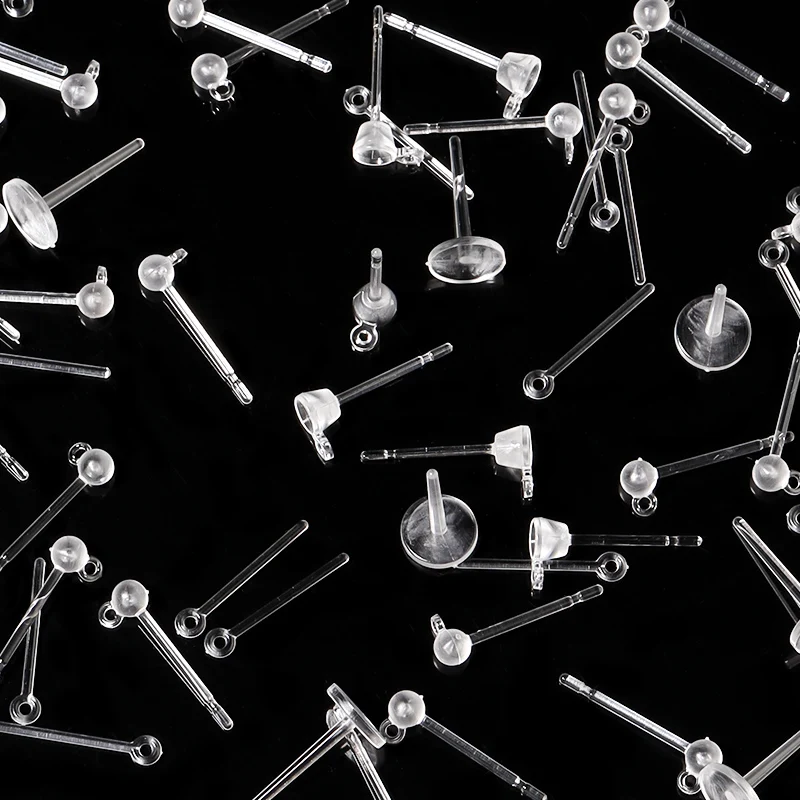 10-20 teile/los 5 Stil Harz Unsichtbaren Kunststoff Ohrring Basis Pins Stud Ohrring Piercing Retainer für DIY Ohrring Erkenntnisse großhandel – Detail 5