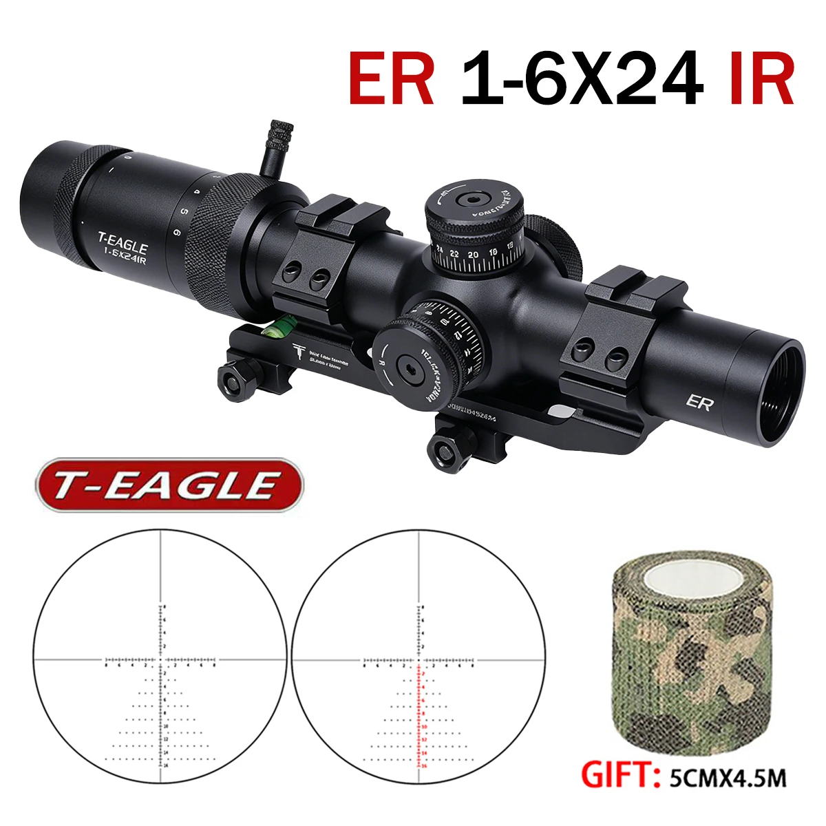 

Оптический прицел T-EAGLE ER1-6X24IR с красной подсветкой, тактический прицел LPVO с широким углом обзора, охотничий прицел для 11 мм/20 мм планок