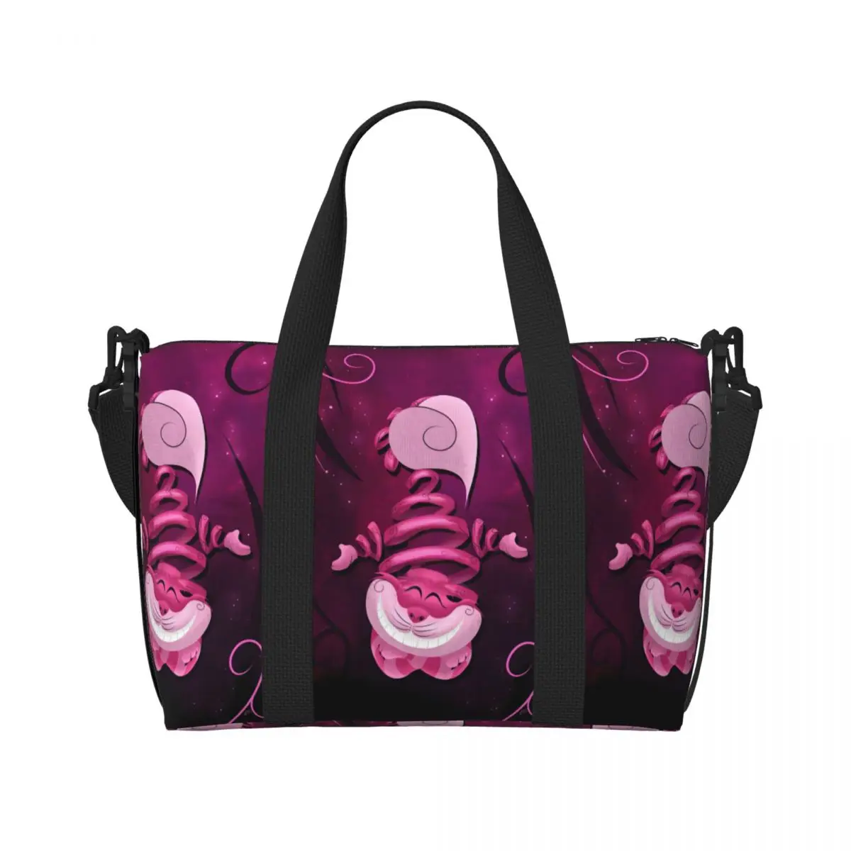

Custom Cheshire Cat Beach Tote Bag for Women Extra Large Gym Carry On Cartoon Animal Travel Shopping Bags