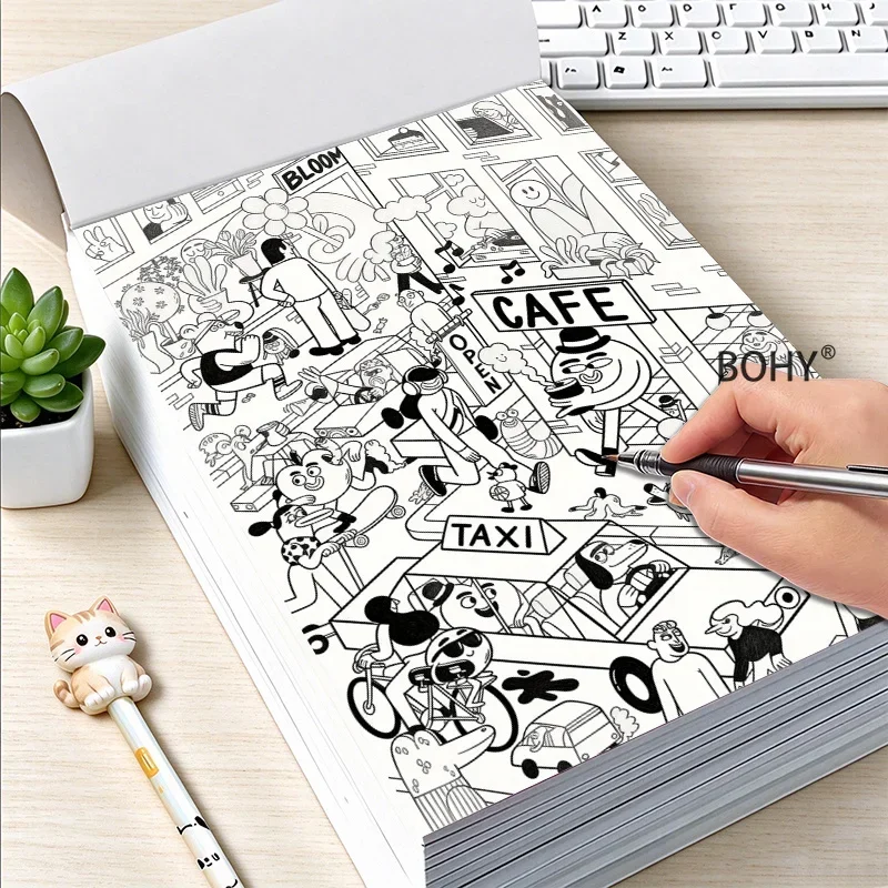1 Fun Graffiti Drawing Picture Book, Include 24 Pages of Themed Sketches Such As Alien Monsters/lively Kitchens/colorful Markets