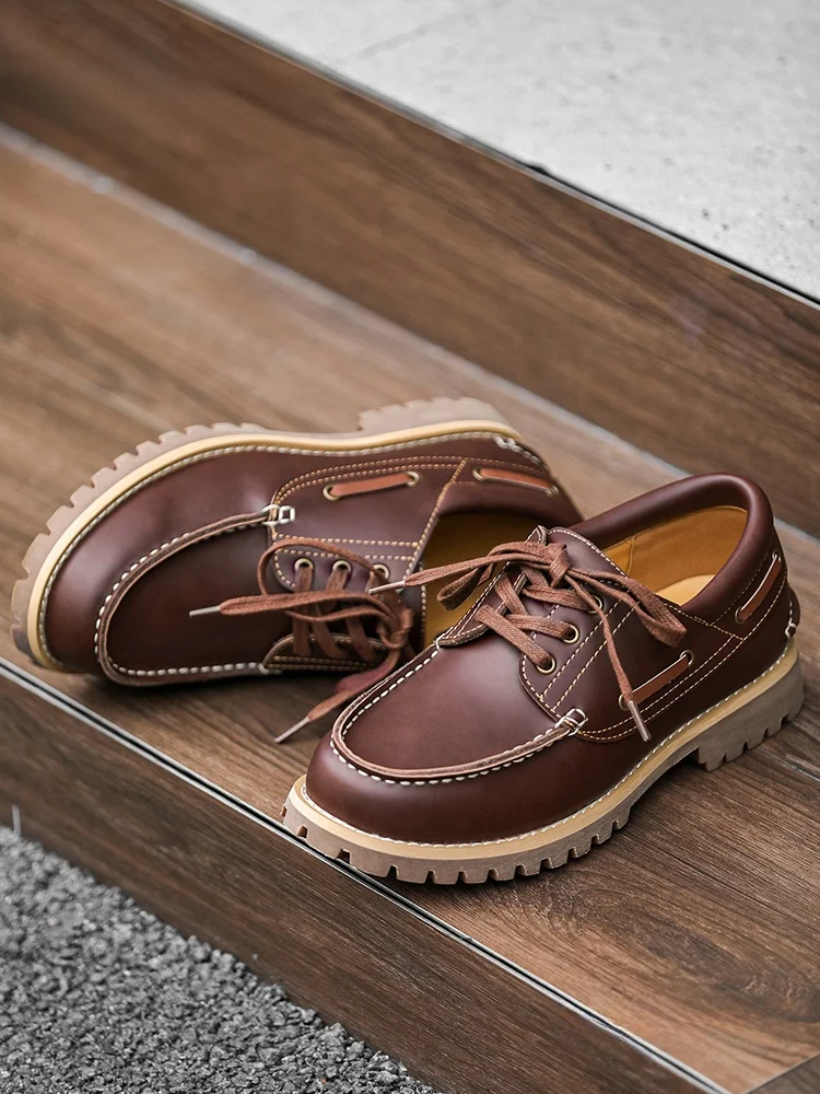 

Casual Boat Shoes Men's Loafers Retro Low-Top Workwear Leather Shoes British Fashion Fall New Style Fabinlu Men's Footwear