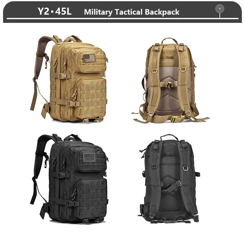 Tactical Backpack 3 Day Assault Pack Molle Bag 38/45L Large Outdoor Waterproof Hiking Camping Travel 600D Rucksack Men Fishing