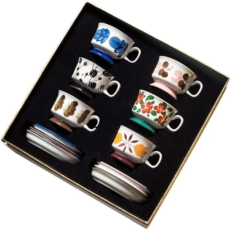 

Ceramic Coffee Cup and Saucer Set Fruit Flower Tea Cup Cute Ceramic Cup