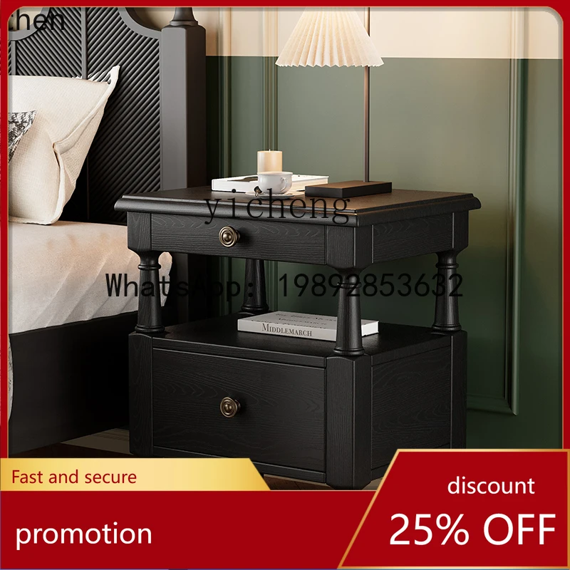 HT new medieval bedside table ash wood master bedroom all solid wood bedside storage cabinet retro