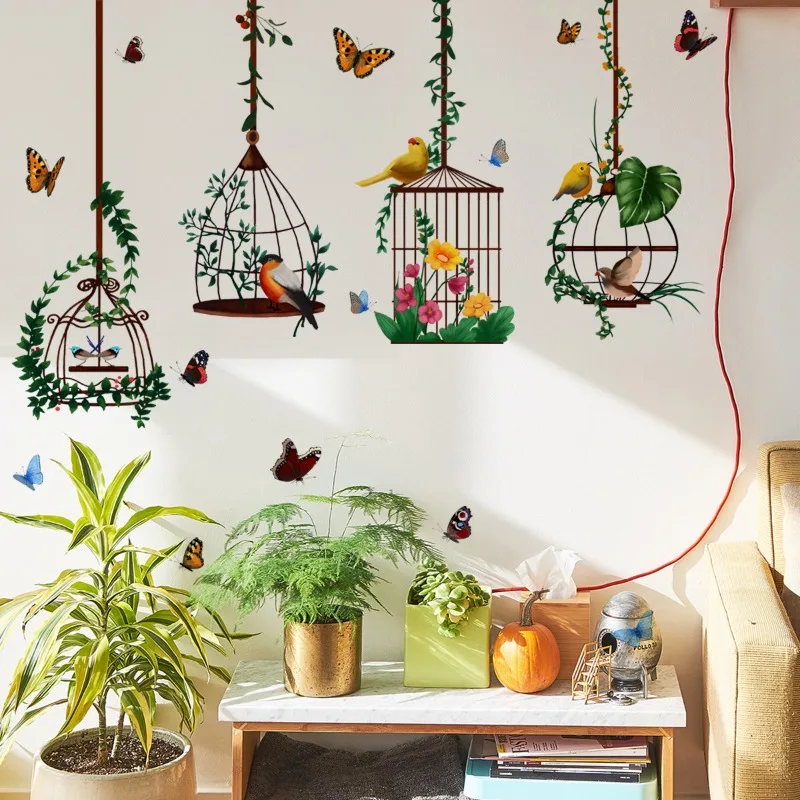 New Butterfly Bird Cage Creative Decoration Wall Stickers Living Room Bedroom Background Wall Removable Wall Stickers