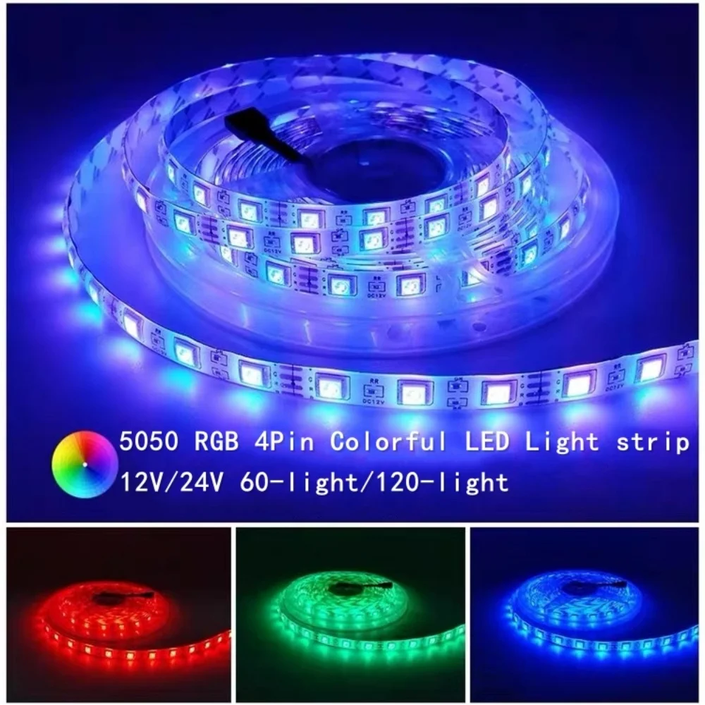 

LED light strip 5M 60LEDs/m 5050 SMD 12V/24V connector Colorful RGB 4Pin color changing RGB 300 LED Waterproof flexible strip