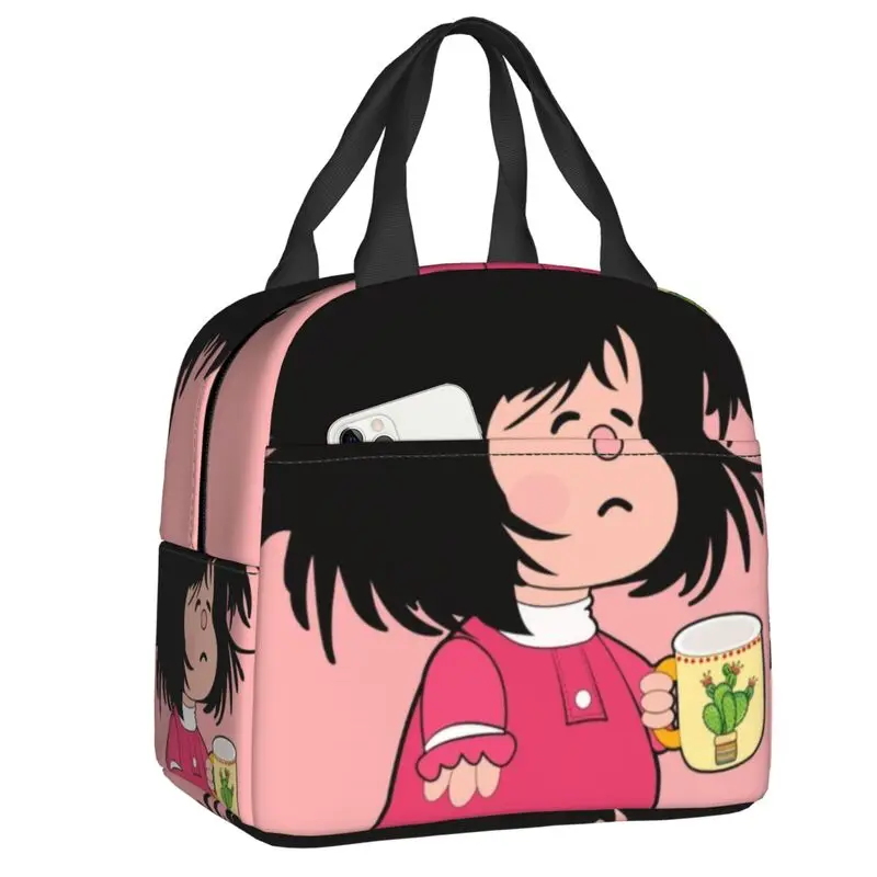 Fiambrera de Mafalda Happy Cycling para mujer, bolsa de almuerzo con aislamiento térmico de dibujos animados, bolsas de mano para niños, escuela y Picnic