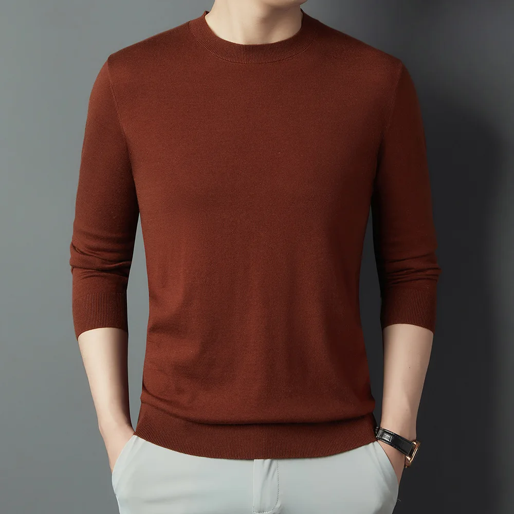 سترة صوف نقية الرجال الجولة شبه الياقة المدورة الخريف والشتاء جديد الرجال رداء علوي من الصوف محبوك سترة ملابس للرجال