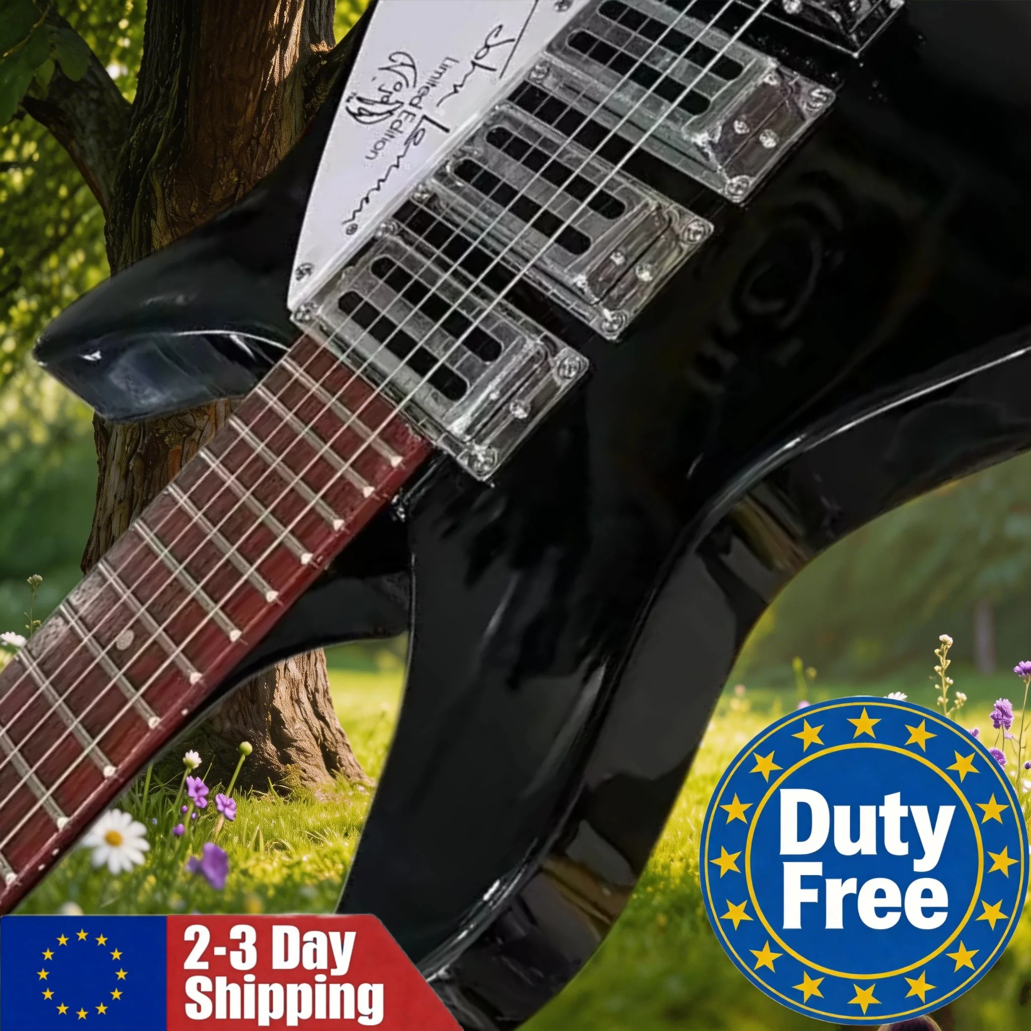 Deutsches Lager, schwarze HHH-Pickups, Gitarre mit Palisandergriffbrett, verstellbare Brücke, geeignet für verschiedene Szenarien und Auftritte.
