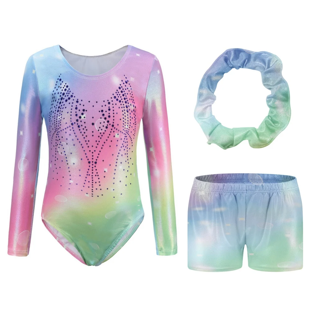 

5-12 Years Kids Girls Ballet Gymnastics Leotard Sleeveless / Long Sleeve Dance Bodysuit Shorts Headwear for Skating Dance