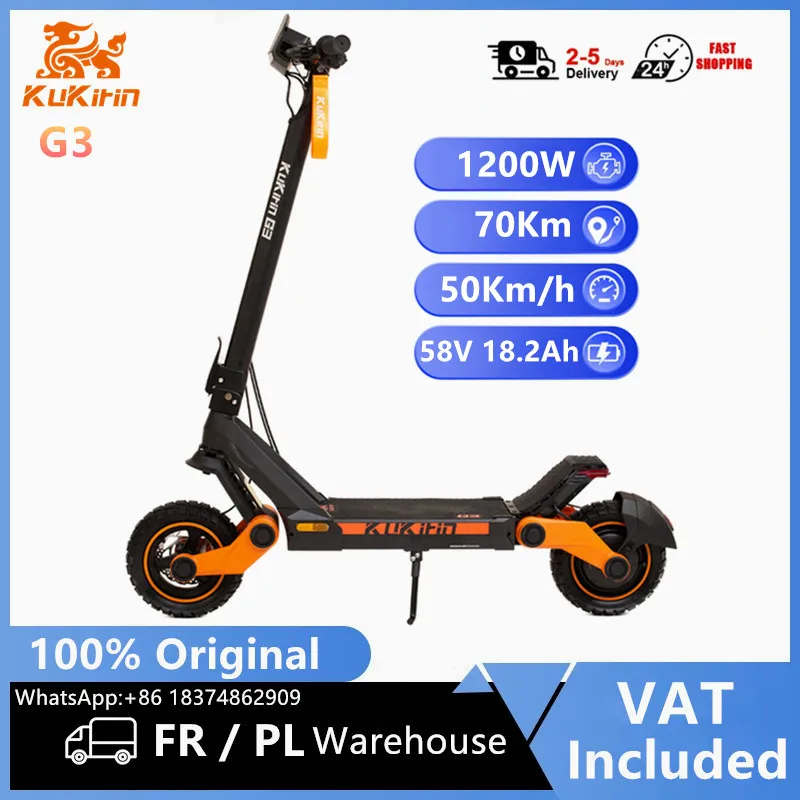 EU Stock Original KuKirin G3 Electric Scooter 1200W Motor 52V 18Ah battery 10.5 Inch Tire Touchable Display 50KM/H E-Scooter