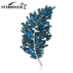 Rhinestone Feather Pin for Women Luxury Crystal Glass Brooches Feathers Lapel Pins Office Party Friend Gifts Accessories