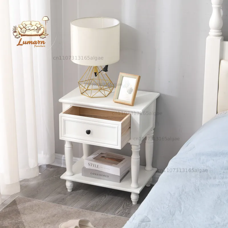 Solid Wood Nightstand with Distressed Finish American Vintage Bedside Table Cabinet Rustic Small End Table for Bedroom