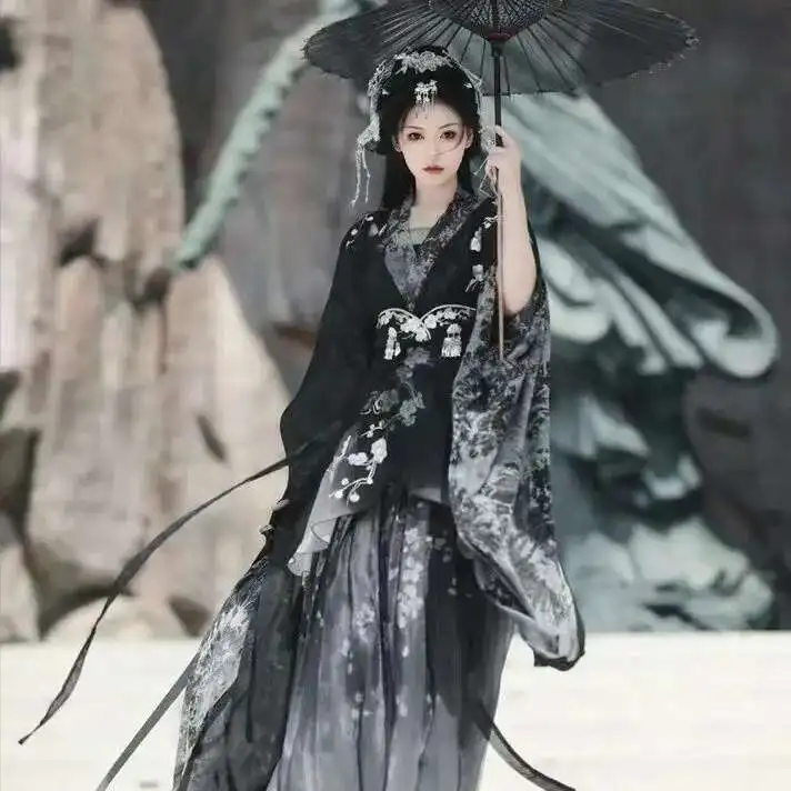 Новый Hanfu с тяжелой вышивкой, без пыли, Hanfu, древний стиль, Ци, грудь, весна-лето, супер сказочный комплект с большими рукавами, стиль Wei Jin