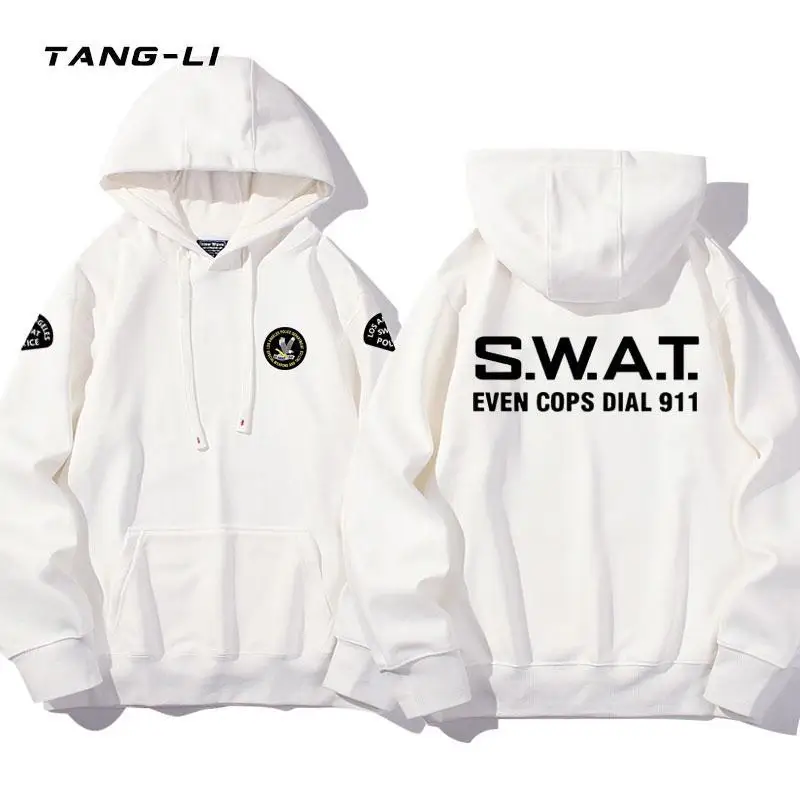 SWAT الأسلحة الخاصة والتكتيكات القوات شعار معطف بقلنسوة الخريف/الشتاء الرجال فضفاض هوديي غير رسمي اليومية سترة دافئة تأثيري