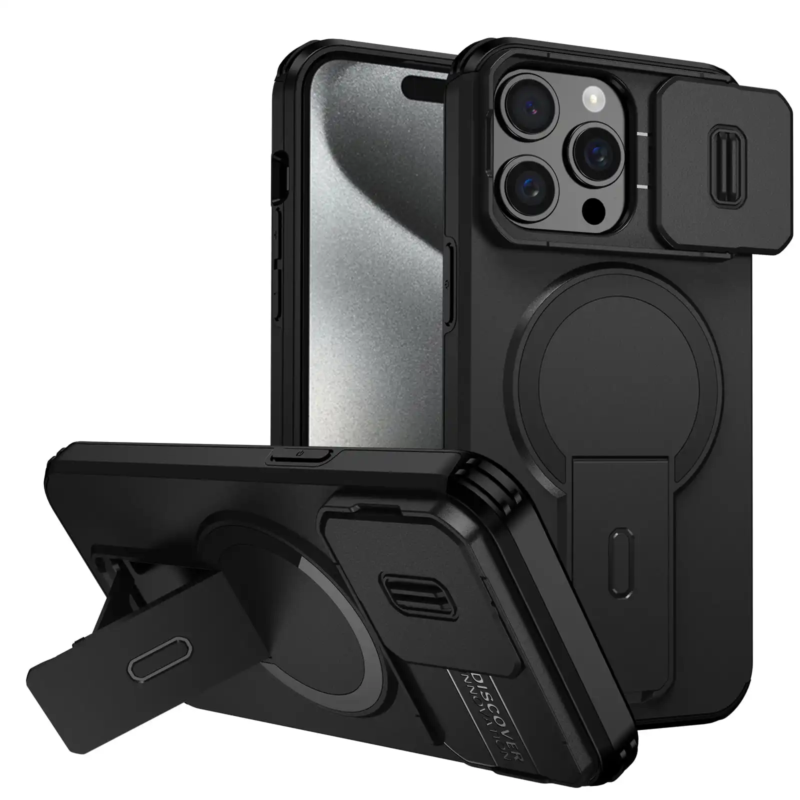 

Чехол Wefor для iPhone 15/14/13/12/11 Pro Max 15 Plus с крышкой управления камерой и регулируемой подставкой, совместимый с магнитом