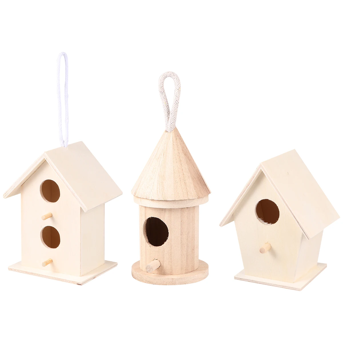 

5 pcs Wooden Bird Nest Ornaments Unfinished Houses Beige Hanging Decoration Child Birds Hut Bed Accessories Craft DIY