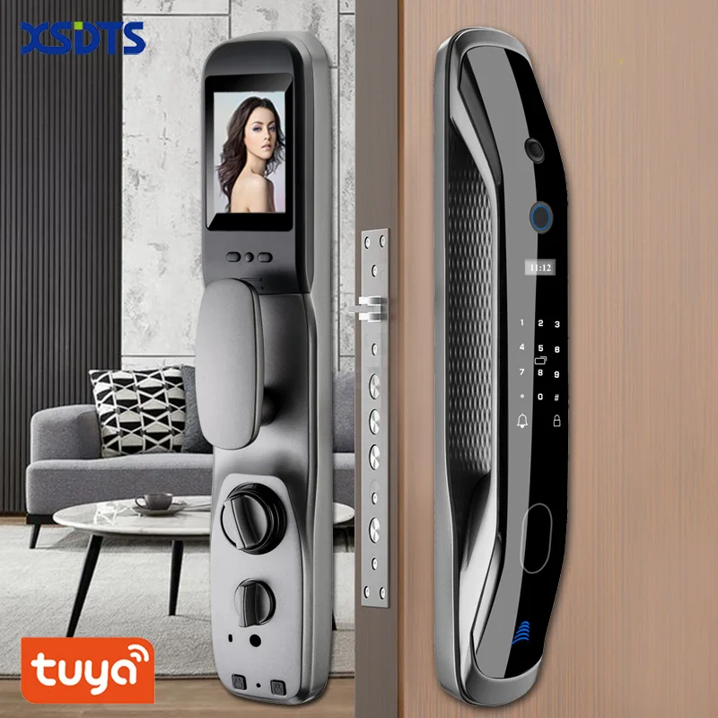 Tuya Smart Door Lock Camera Monitor, Senha de Impressão Digital Inteligente Biométrico, Chave Eletrônica, IC APP Desbloquear